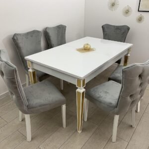 Eettafel en stoelen AJA lichtgrijs
