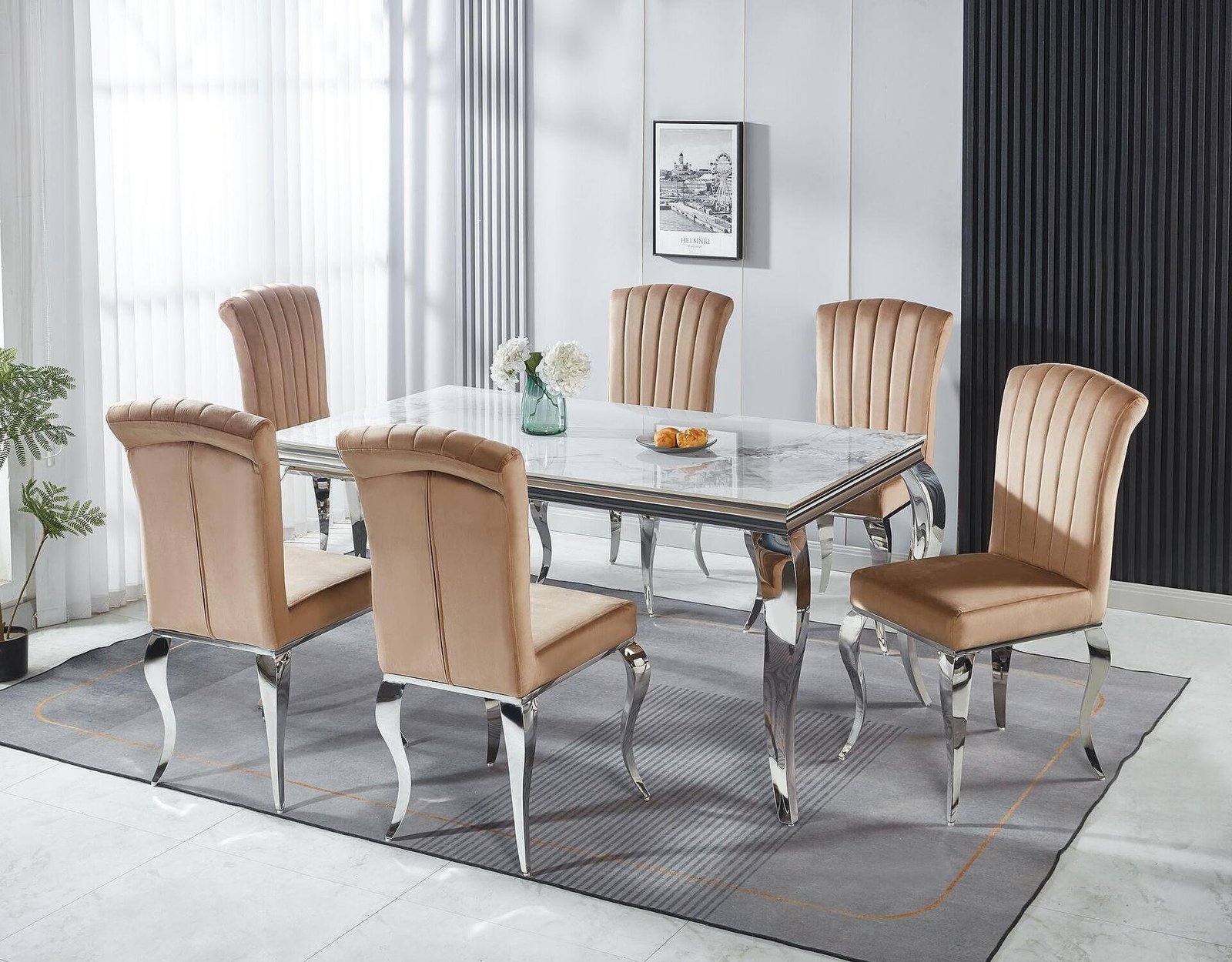 EETTAFEL KRISTAL EN STOEL MELISSA KLEUR CRÈME