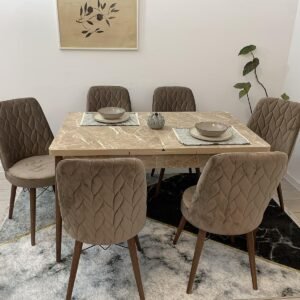 Set bruine tafel, marmer en stoel VIVA bruin