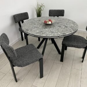 TAFELDEK OLIJFGROEN EN STOEL DARA DONKERGRIJZE KLEUR